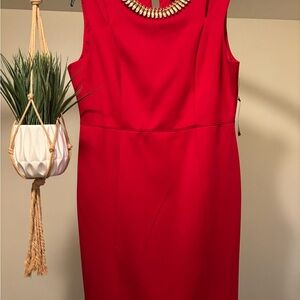 Worthington Red Sleeveless Midi Dress with Gold Beaded Neckline